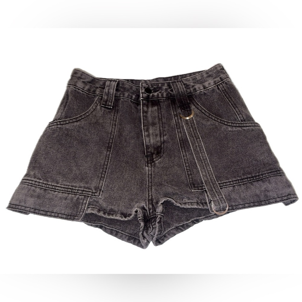 SHEIN High-Waisted Utility Denim Shorts Dark Wash Grey Size Small US 4